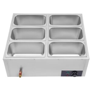 Commercial Electric Food Warmer 6-Pan Buffet Countertop Steam Table 850W Stainless Steel Electric Food Warmer 110V Electric Steam Table for Catering Restaurant