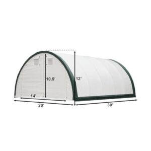 Ball & Cast Single Truss Arch Storage Shelter,Waterproof Cover Garage Canopy with Durable Truss,Hot Dip Galvanized Steel Frame Shed w/Dome Design,for Industrial,W20'xL30'xH12' 11oz PE,White+Green