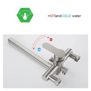 VNFOCRQJH Stainless Steel Kitchen Brushed Extension 2 Functions Wall-Mounted Bathtub Mixing Valve Shower Faucet Hand Spray(Onluy Faucet)