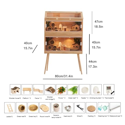 Double-Layer Hamster Cage, Rutin Chicken Villa, Large Chicken Brooder Box, Transparent Sliding Door, Easy to Observe(80x40x87cm)