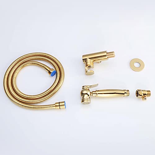 ZLOCYIVHE Hand Shower for Toilet Set Bidet Shower Head for Toilet Cloth Diaper Sprayer Kit Gold Brass with Hose Cold Water Toilet Bidet Sprayer Set,B(A)