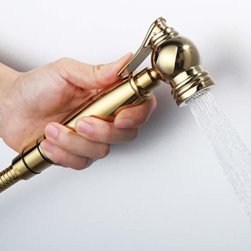 ZLOCYIVHE Hand Shower for Toilet Set Bidet Shower Head for Toilet Cloth Diaper Sprayer Kit Gold Brass with Hose Cold Water Toilet Bidet Sprayer Set,B(A)