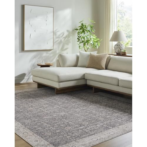 Livabliss x Our PNW Home Spokane Vintage Border Area Rug, 7'9" x 10', Charcoal/Tan