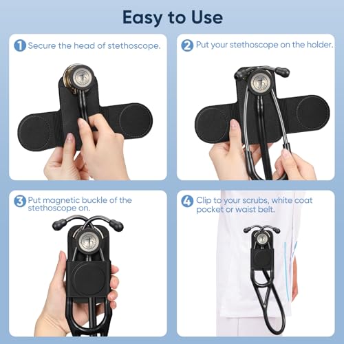 SKYREH Bundle: Stethoscope Holder Clip, PU Leather Stethoscope Hip Holder + Slim Stethoscope Hard EVA Case Shockproof Travel Storage Bag for 3M Littmann Classic III, 3M Littmann Cardiology IV