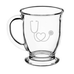 16oz glass coffee mug tea glass gift heart stethoscope nurse doctor