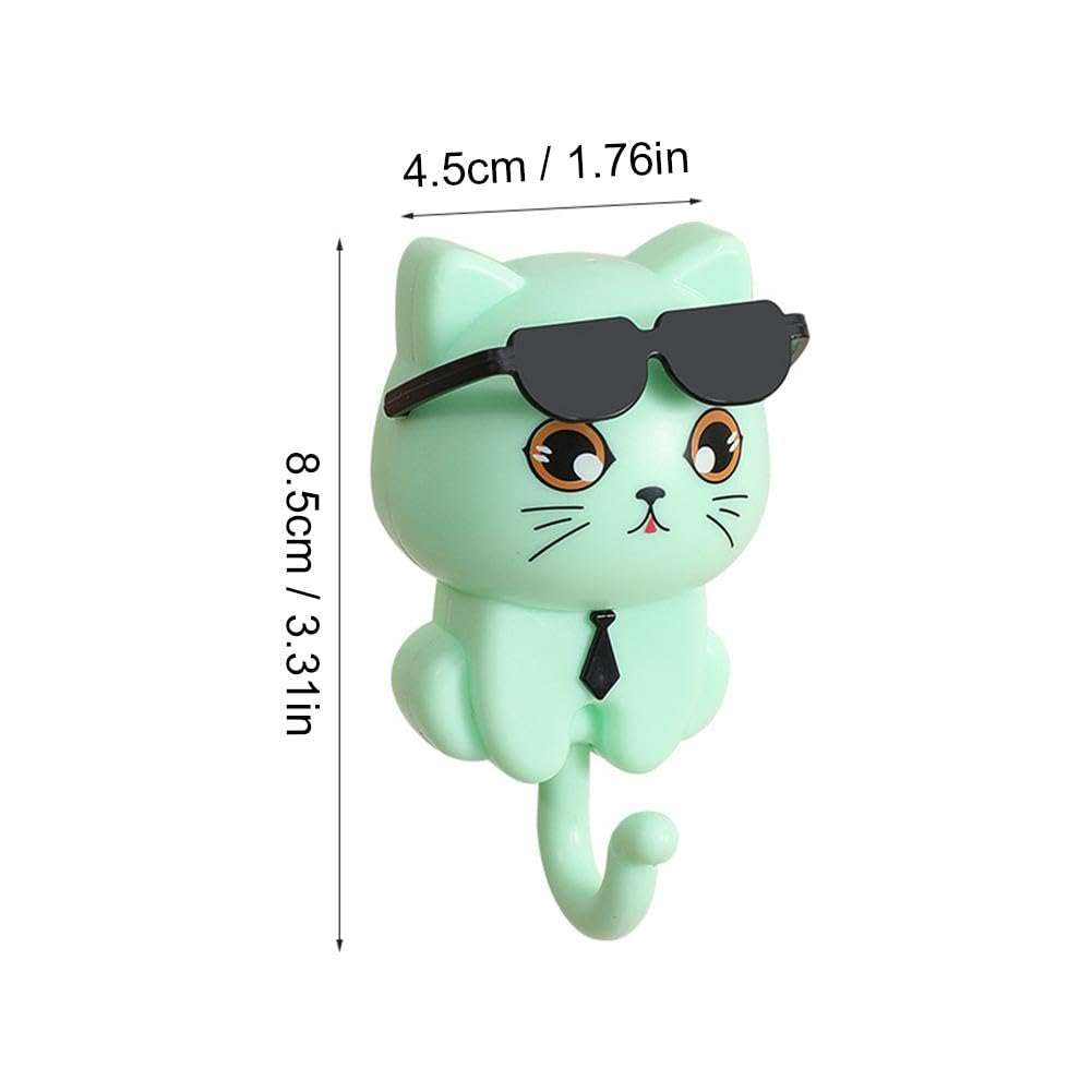 Cute Cat Key Hook, Cat Hooks for Wall, 2 Cartoon Cat in Sunglasses Creative Gra-vity Hook, Adhesive Coat Hooks Key Holder for Wall Decorative, Pet Wall Hooks for Hanging Key, Bag, Hat, Towel (mix)