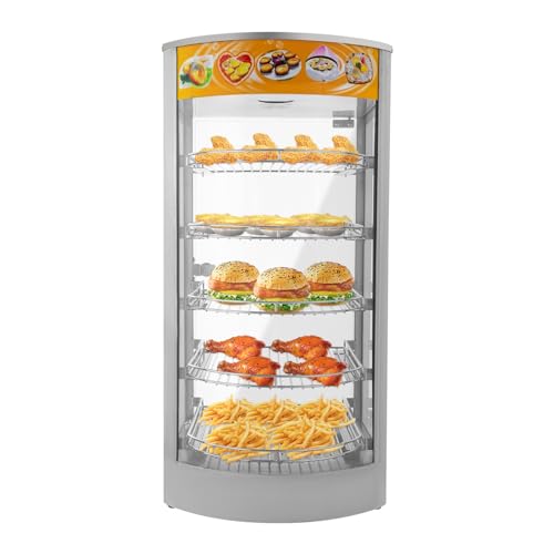 5-Tier Commercial Countertop Food Warmer, 14''Display Pizza Warmer Electric Pastry Warmer Case w/Adjustable Temperature from 30°c-85°c, Pastry Patty Warmer Case