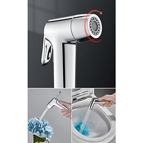 ZLOCYIVHE Toilet Bidet Sprayer Handheld Bathroom Shower Head Hose Bathroom Bidet Hose Bidet Shower for Toilet ABS 2m Hose Double Control Angle Valve for Bathtub,Chrome B(Chrome B)