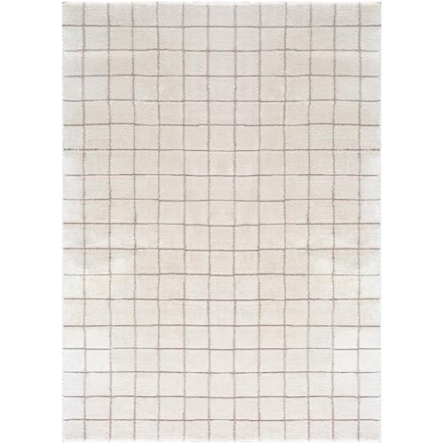 Livabliss x Our PNW Home Cascade Minimalist Grid Area Rug, 7'10" x 10', Grid Ivory/Taupe