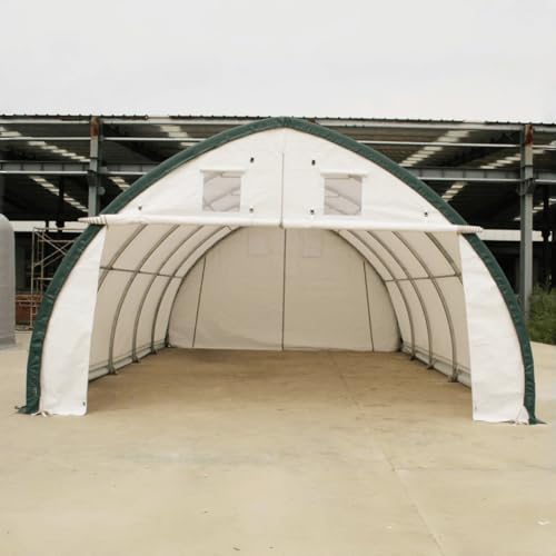 Ball & Cast Single Truss Arch Storage Shelter,Waterproof Cover Garage Canopy with Durable Truss,Hot Dip Galvanized Steel Frame Shed w/Dome Design,for Industrial,W20'xL30'xH12' 11oz PE,White+Green