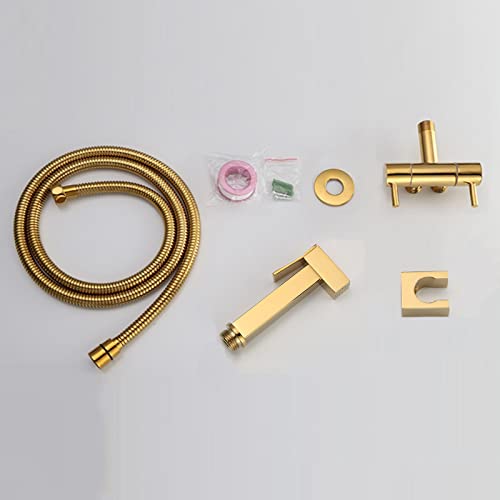 ZLOCYIVHE Handheld Toilet Bidet Sprayer Set Kit Toilet Bidet Sprayer Head Toilet Spray Gun Attachment Gold Brass Cold Water Double Handle with Hose Bidet Shower for Toilet,B,1 M(C,1 m)