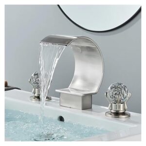 crystal handle waterfall bathroom vanity 3 hole 2 handle sink mixer faucet(nickel)