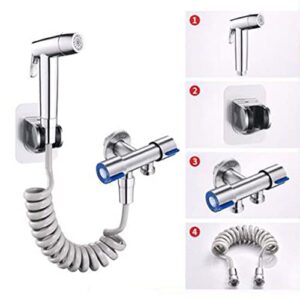 ZLOCYIVHE Toilet Bidet Sprayer Handheld Bathroom Shower Head Hose Bathroom Bidet Hose Bidet Shower for Toilet ABS 2m Hose Double Control Angle Valve for Bathtub,Chrome B(Chrome B)