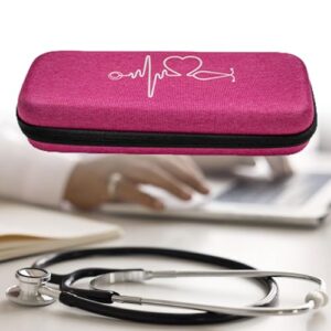 IEUDNS Stethoscope Carrying Case, Storage Box with Inner Mesh Pocket Case EVA Bag, Portable, Stethoscope Carrying Bag, Pink White Pattern