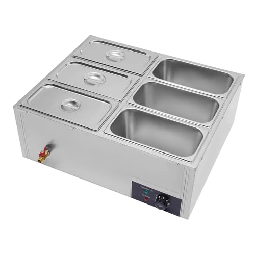 Commercial Electric Food Warmer 6-Pan Buffet Countertop Steam Table 850W Stainless Steel Electric Food Warmer 110V Electric Steam Table for Catering Restaurant