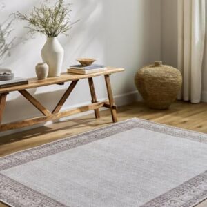 Livabliss x Our PNW Home Rainier Cottage Border Washable Area Rug, 2'7" x 10', Brown/Cream