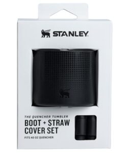 stanley quencher boot and straw cover cap | anti-slip silicone protector for 40 oz tumbler with handle | accessory set for stainless steel drinking cup | black