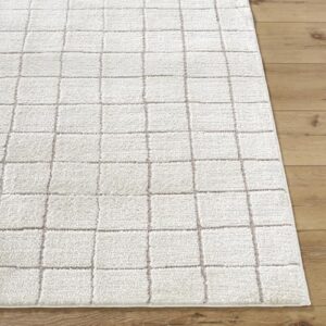 Livabliss x Our PNW Home Cascade Minimalist Grid Area Rug, 7'10" x 10', Grid Ivory/Taupe