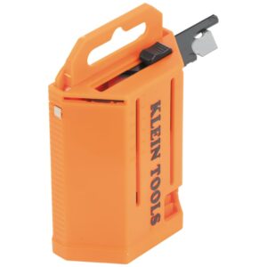 Klein Tools 44127 Utility Knife Blade Dispenser with 50 Precision Ground Replacement Hook Blades for Long-Lasting Sharpness