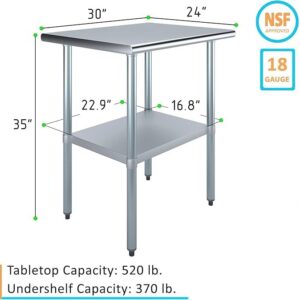 Express KitchQuip Stainless Steel Work Table | Commercial & Residential Kitchen Laundry Garage Utility Bench | NSF Metal Prep Table (24" x 30" Table)