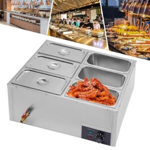 Commercial Electric Food Warmer 6-Pan Buffet Countertop Steam Table 850W Stainless Steel Electric Food Warmer 110V Electric Steam Table for Catering Restaurant