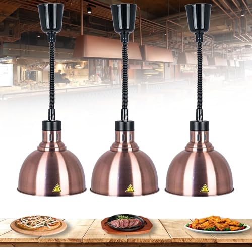 3Pcs Buffet Hanging Heat Lamps, 250W Buffet Food Heating Lamp with Telescopic Range 60-180cm for Buffet Kitchen Restaurant