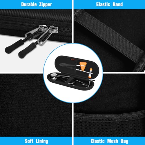 SKYREH Bundle: Stethoscope Holder Clip, PU Leather Stethoscope Hip Holder + Slim Stethoscope Hard EVA Case Shockproof Travel Storage Bag for 3M Littmann Classic III, 3M Littmann Cardiology IV