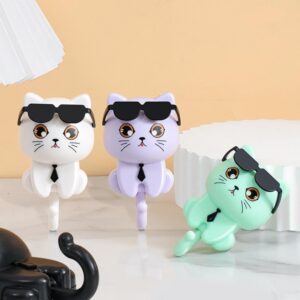 Cute Cat Key Hook, Cat Hooks for Wall, 2 Cartoon Cat in Sunglasses Creative Gra-vity Hook, Adhesive Coat Hooks Key Holder for Wall Decorative, Pet Wall Hooks for Hanging Key, Bag, Hat, Towel (mix)