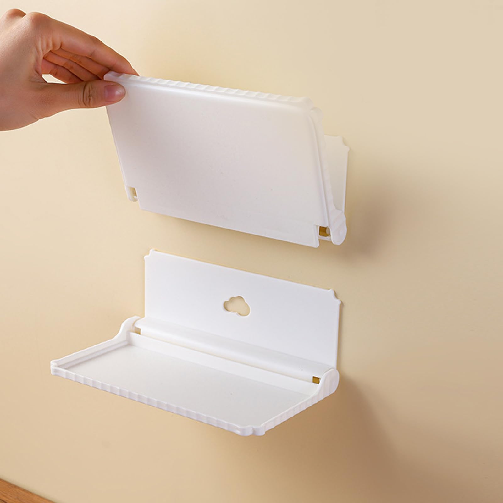 1PCS Decorative Trays Foldable Plastic Floating Shelf Stick on Wall for Kitchen Bathroom Any Place Extra Storage Needed Wall Mounted Bedside