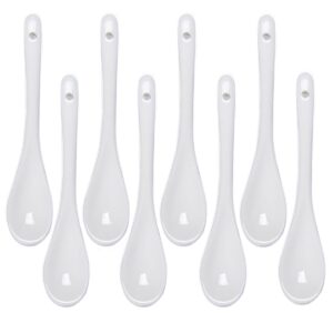 8pcs small ceramic spoons tiny salt condiment spoon little porcelain teaspoons tiny coffee mixing spoon for sugar salt condiment spice dessert tea coffee kitchen supplies, 4.92 inches, white