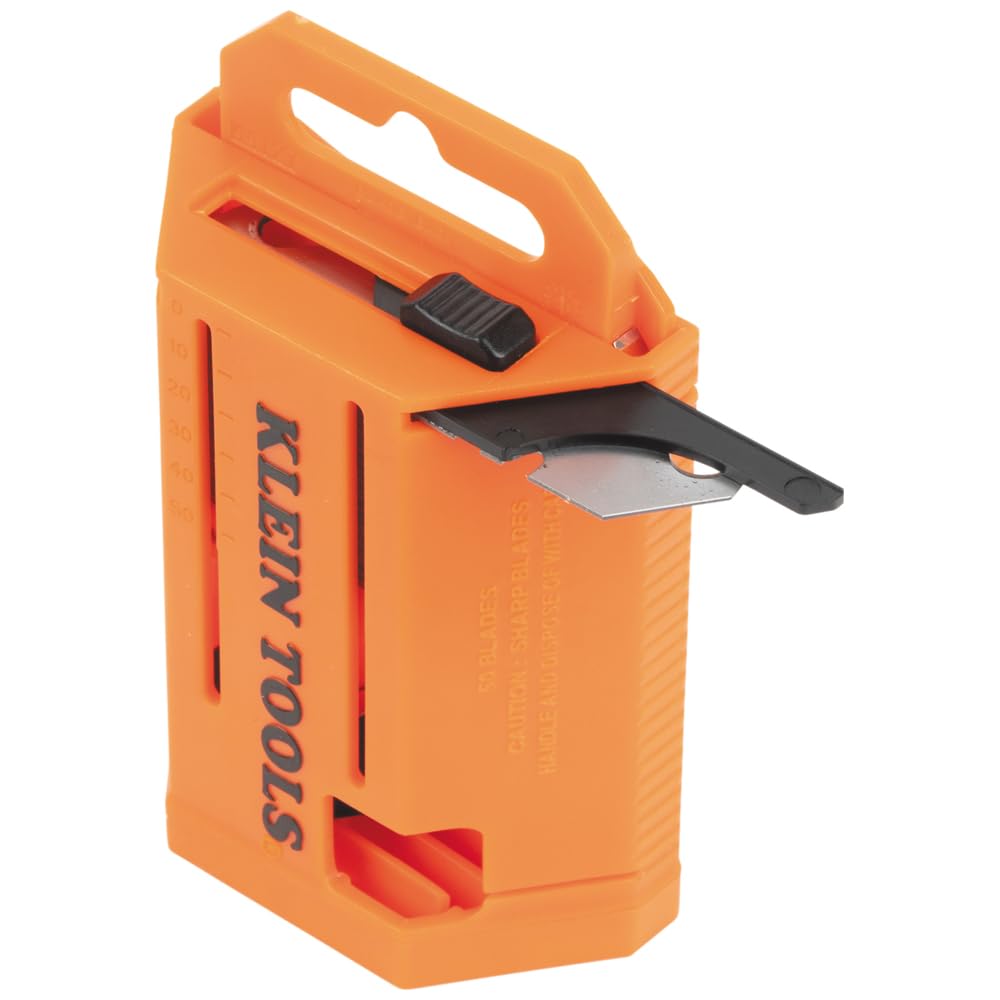 Klein Tools 44127 Utility Knife Blade Dispenser with 50 Precision Ground Replacement Hook Blades for Long-Lasting Sharpness