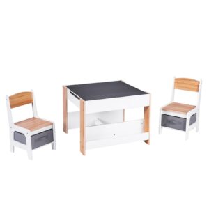 xjd kids table and chair set, 5 in 1 toddler desk with storage drawer, wooden activity table with 2 in 1 detachable tabletop and bookshelf, ideal for classroom, home, nursery, playroom