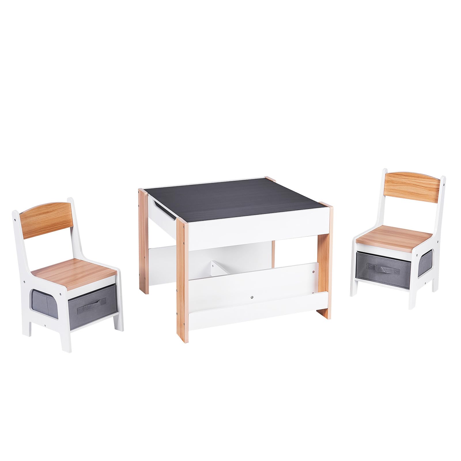 XJD Kids Table and Chair Set, 5 in 1 Toddler Desk with Storage Drawer, Wooden Activity Table with 2 in 1 Detachable Tabletop and Bookshelf, Ideal for Classroom, Home, Nursery, Playroom