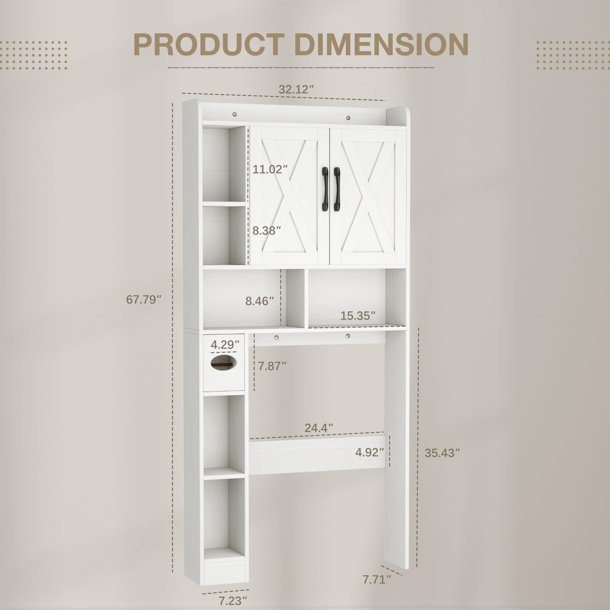 JUMMICO Over The Toilet Storage Cabinet, Bathroom Organizer with 2 Magnetic Doors and Adjustable Shelves, Home Space-Saving Toilet Rack with Paper Holder Stand, for Bathroom, Restroom, Laundry (White)