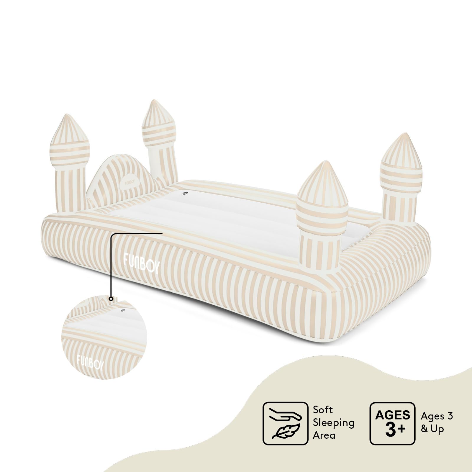 FUNBOY Kids Striped Castle Sleepover Travel Bed & Air Mattress. Perfect for Sleepovers. Includes Carrying Storage Bag, Twin