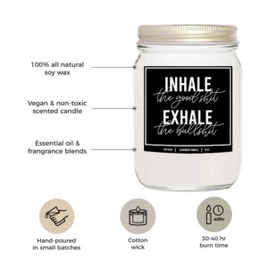 YouNique Designs Inhale Exhale Candle Lavender Vanilla 8oz, Relaxing Gifts for Women, Self Care Gifts for Women - Relaxing Candle Funny Gifts for Women - Womens Gift Ideas (Lavender & Vanilla)