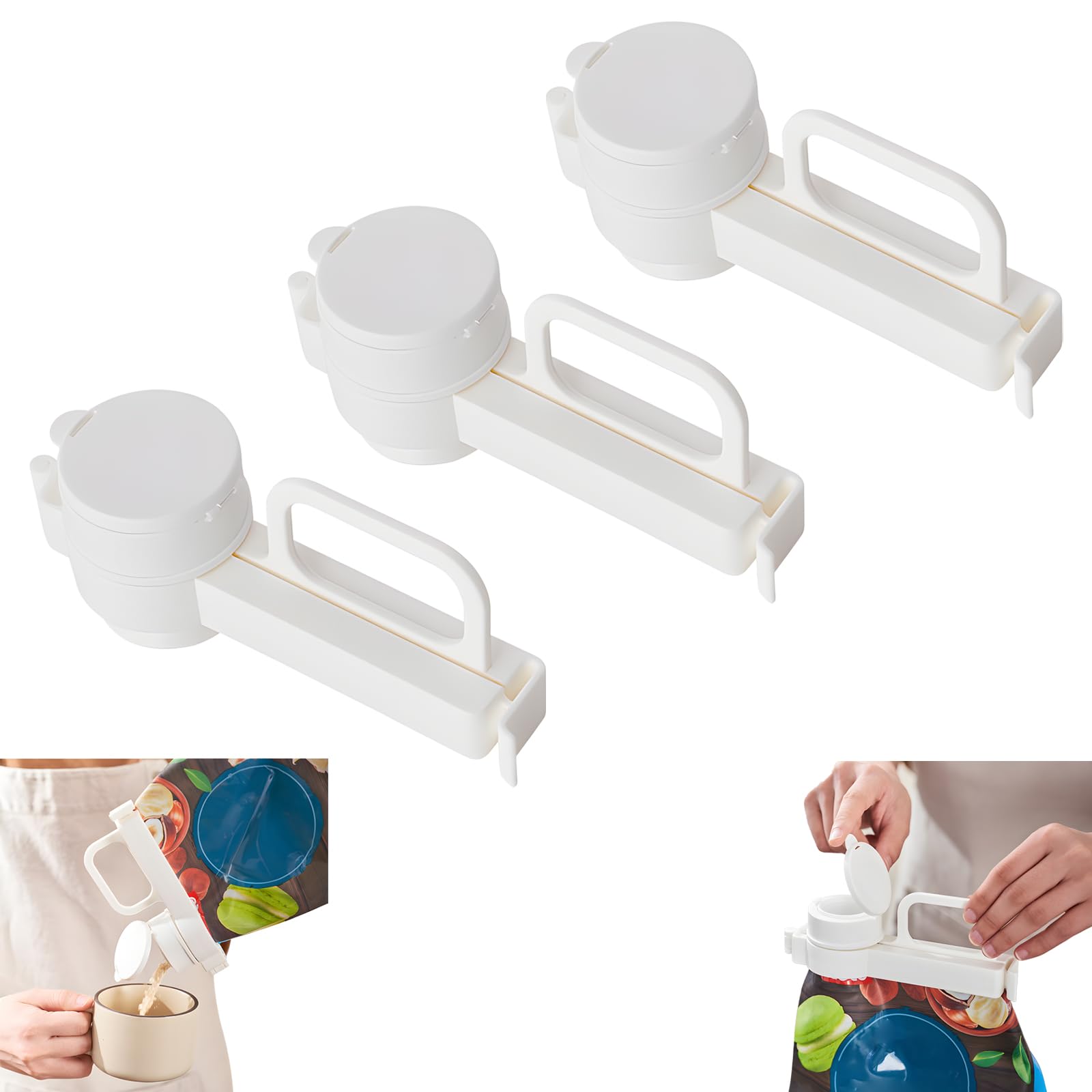 Atlodas Food Bag Sealing Clip with Pour Spout, Food Bag Clips with Pour Spouts, Great Clips Bags for Kitchen, Suitable for Small Particle Food, Liquid,Flour and Baby Food Storage Organizer (3 pcs)