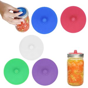 Fermenting Lids Fermentation Lids, 5PCS Silicone Waterless Airlock Fermenting Lids, Automatic Venting Wide Mouth Mason Jar Lids, Reusable Pickle Pipes for Wide Mouth Jars