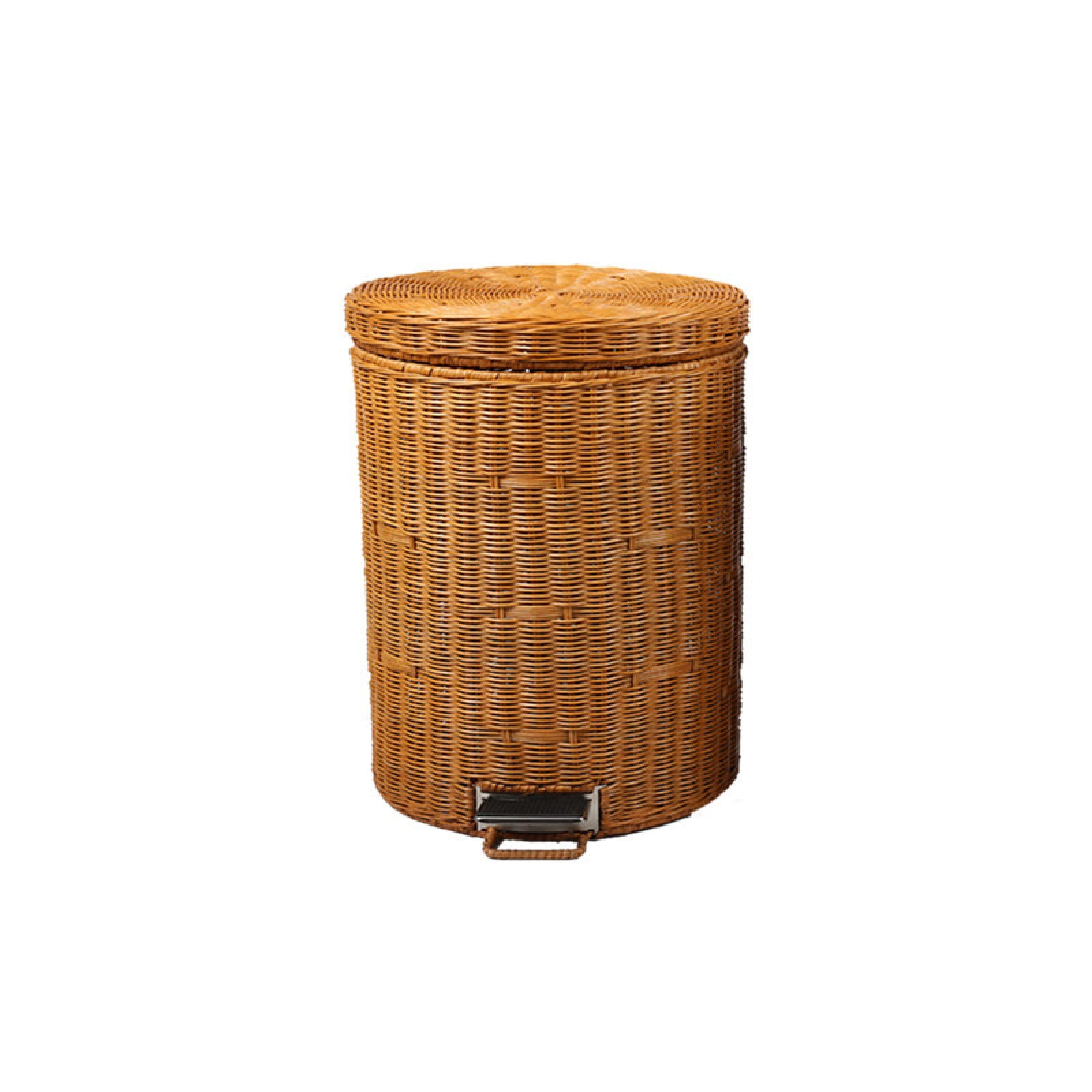 Round wicker dustbin with cover,hand woven foot type Trash Can,with Removable Inner Bucketseparated dustbin in office and living room, waste paper basket, slow-drop dustbin in kitchen and toilet