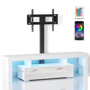 lamtor tv-stand with mount and power outlet - swivel led tv stand for 75 70 65inch televisions, modern entertainment center with drawers, tv console media cabinet for living room, white