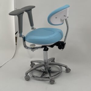 Ergonomic Dental Saddle Assistant Chair Stool with Rotatable 4D Armrest and Back Support for Microscope Operator in Dental Clinics,Luxury Aluminium Foot Operated Base (C10 Grey)