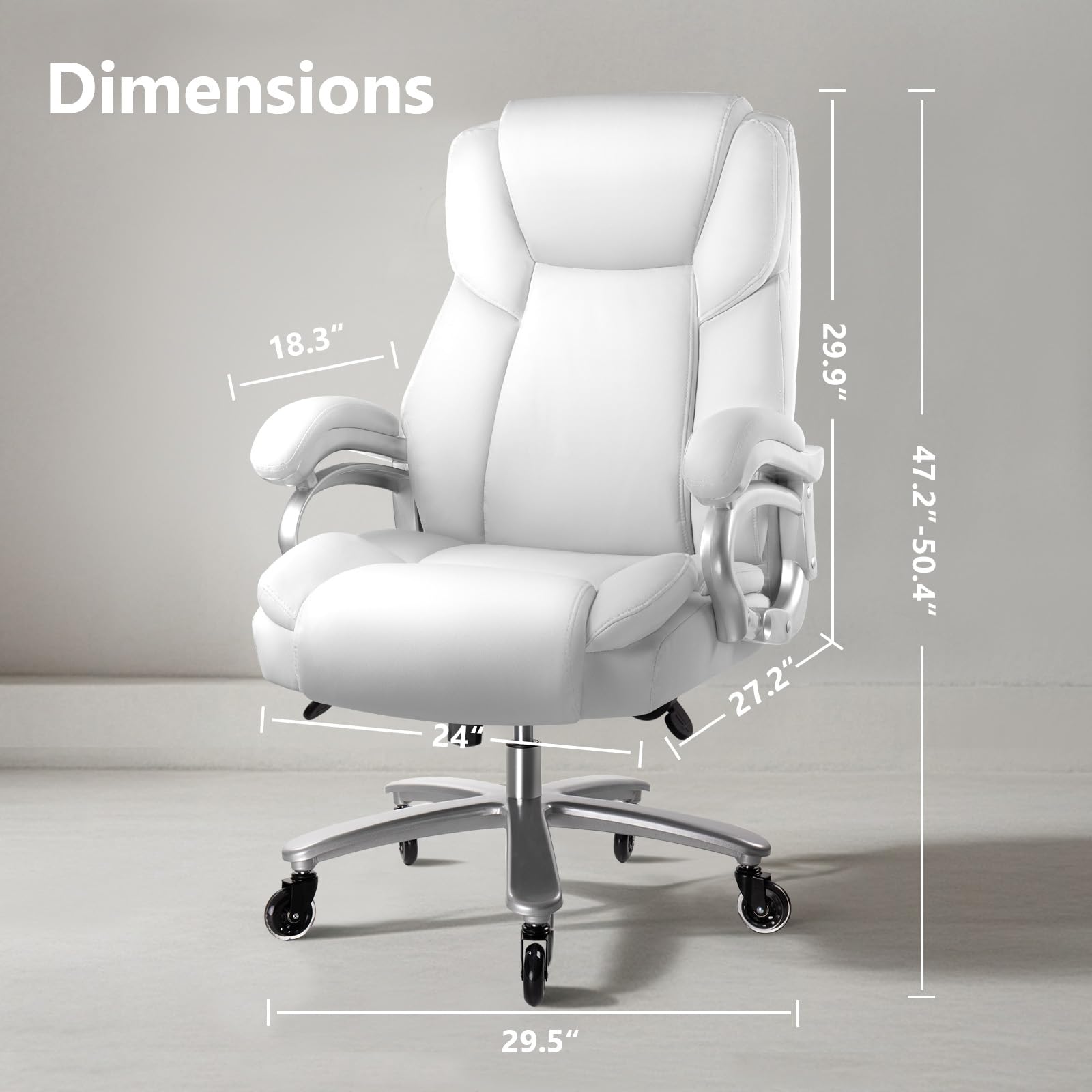 Waleaf Big and Tall Office Chair 500lbs, Adjustable Lumbar Support Executive Office Chair with High Back, Ergonomic Heavy Duty Office Chair, Office Chair for Heavy People (White)