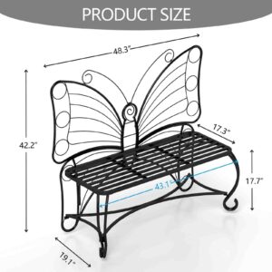 MATONELL Butterfly Cast Metal Garden Bench, Outdoor Bench Patio Seat, Park Bench Outdoor Seating for Garden, Yard, Park, Entryway