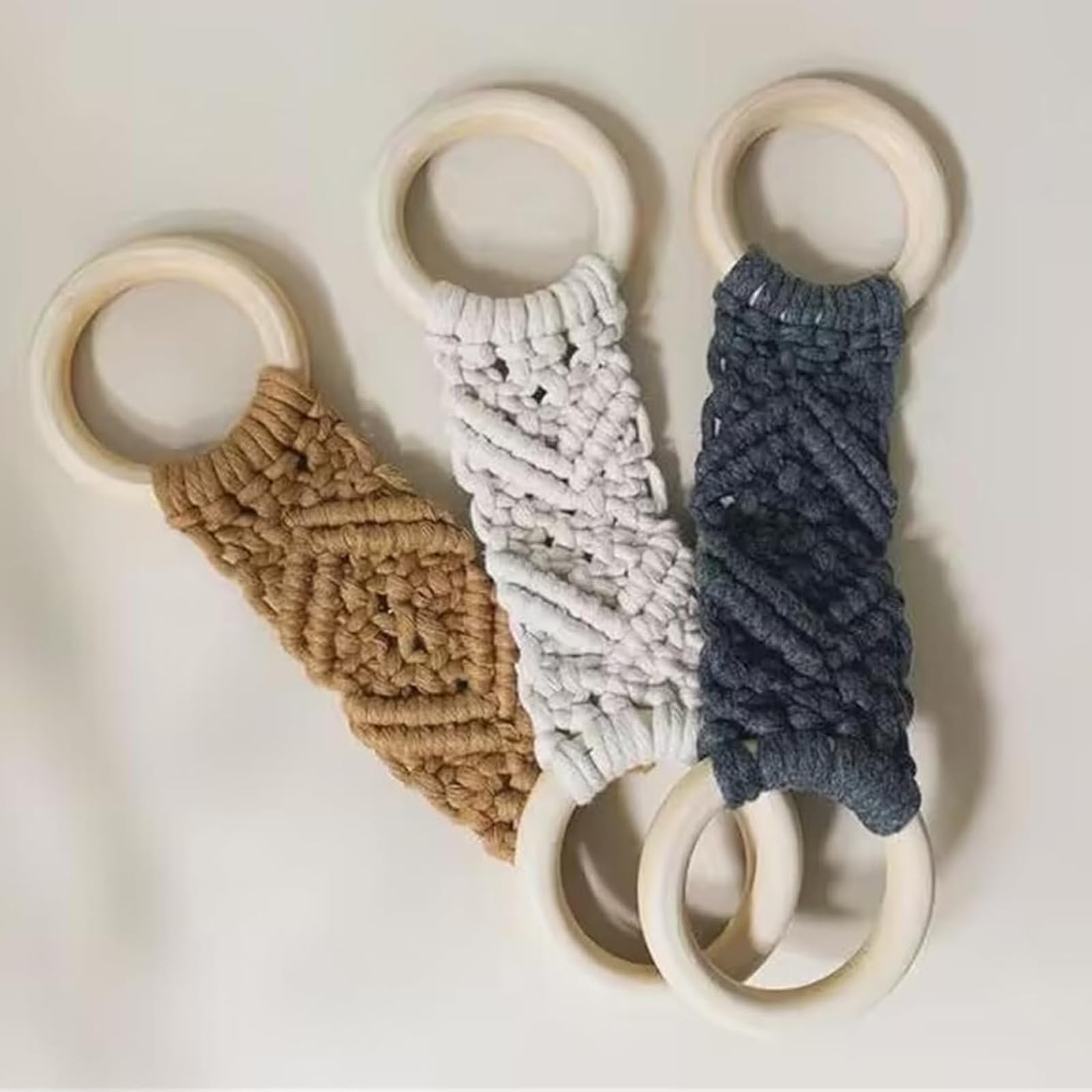 ZANWANXIN Macrame Kitchen Towel Holder, Macrame Towel Holder Ring, Handmade Macrame Dish Towel Holder Decoration, for Kitchen/Bathroom (3pcs-Grey)