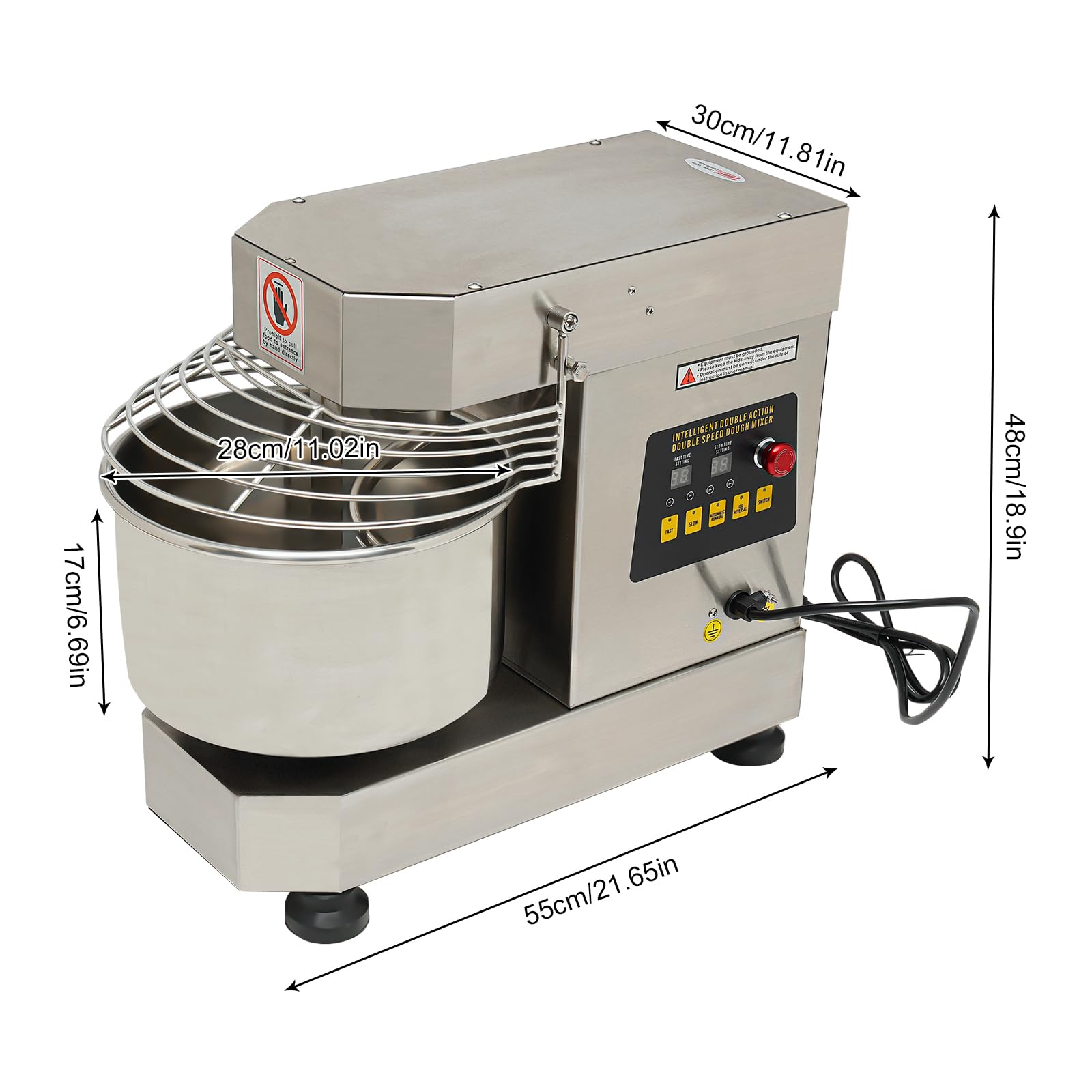 Commercial Food Mixe, 10QT 110V Heavy Duty Electric Food Mixer Commercial 750W Stand Mixer Dough Kneading Machine with Security Shield & Timer for Bakeries Restaurants Pizzerias