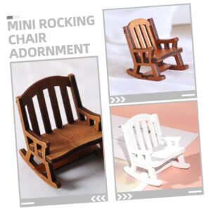 KONTONTY 2pcs Dollhouse Rocking Chair Living Room Chair Dollhouse Model Chairs Dolls Rocking Scene Mini Rocking Chair Fairy Garden Chair Doll House Rocking Chairs Retro Decor Birch Coffee