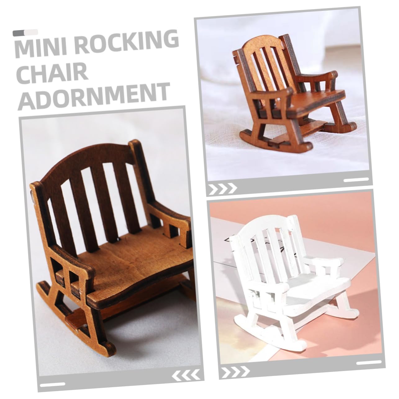 KONTONTY 2pcs Dollhouse Rocking Chair Living Room Chair Dollhouse Model Chairs Dolls Rocking Scene Mini Rocking Chair Fairy Garden Chair Doll House Rocking Chairs Retro Decor Birch Coffee