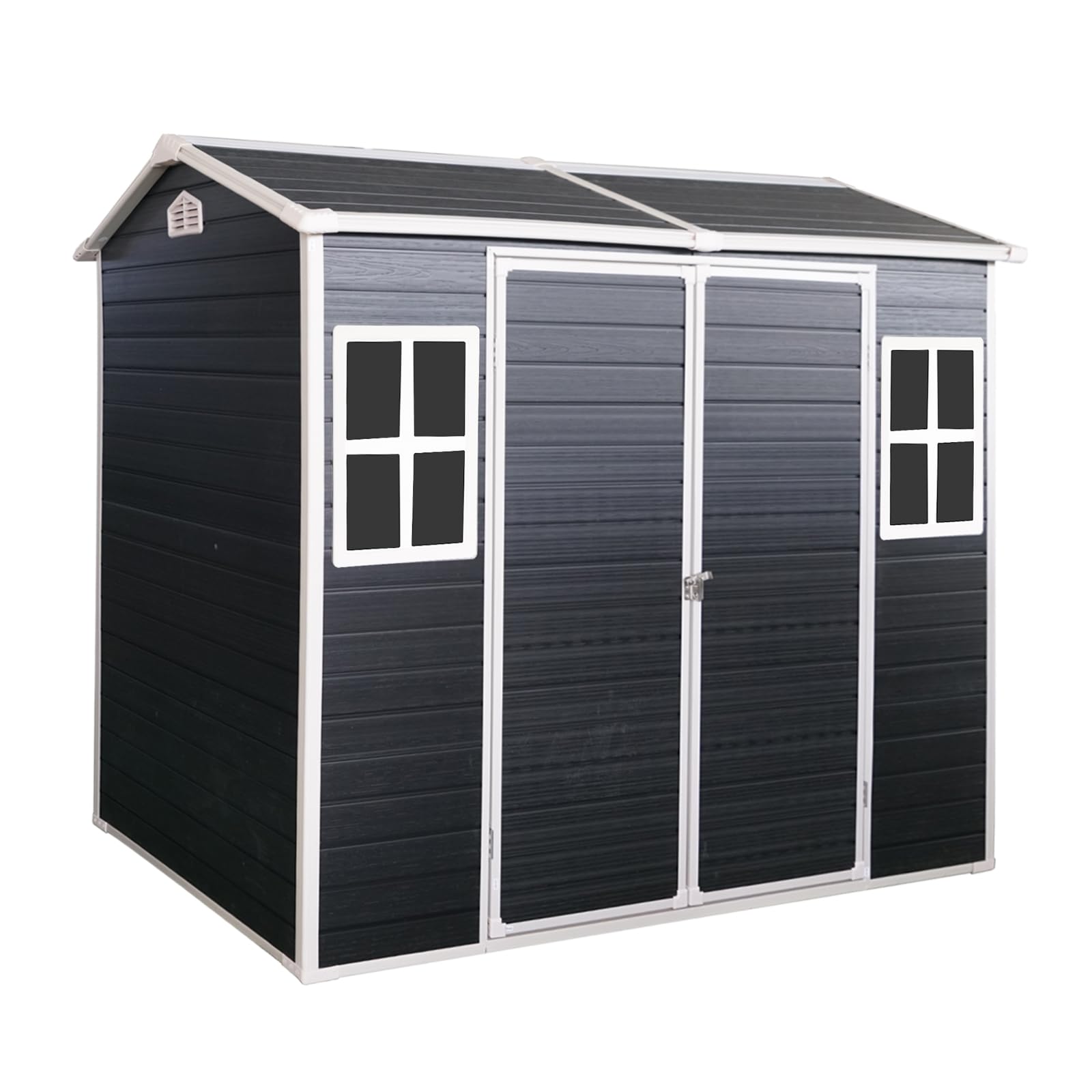 Resin Outdoor Storage Shed, Outdoor Storage Shed with Double Window & Floor to Store Patio Furniture, Garden Tools Bike Accessories, Beach Chairs and Lawn Mower (Black, 8ft*4ft)