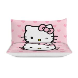 WNDKSQG Cartoon Bedding Set Kawaii Pink Cat Duvet Cover for Women Girls Cute Lightweight 3 Pieces Comforter Cover Sets with 1 Duvet Cover and 2 Pillowcases 218x177 cm