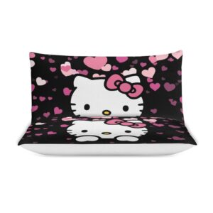 PHKYTRN Cute Cartoon Duvet Cover Set Pink Cat Bedding Set 1 Duvet Cover and 2 Pillowcases 3D Cartoon Printed Comfortable and Ultra Soft Bed Set Room Decor for Bedroom 229x229 cm